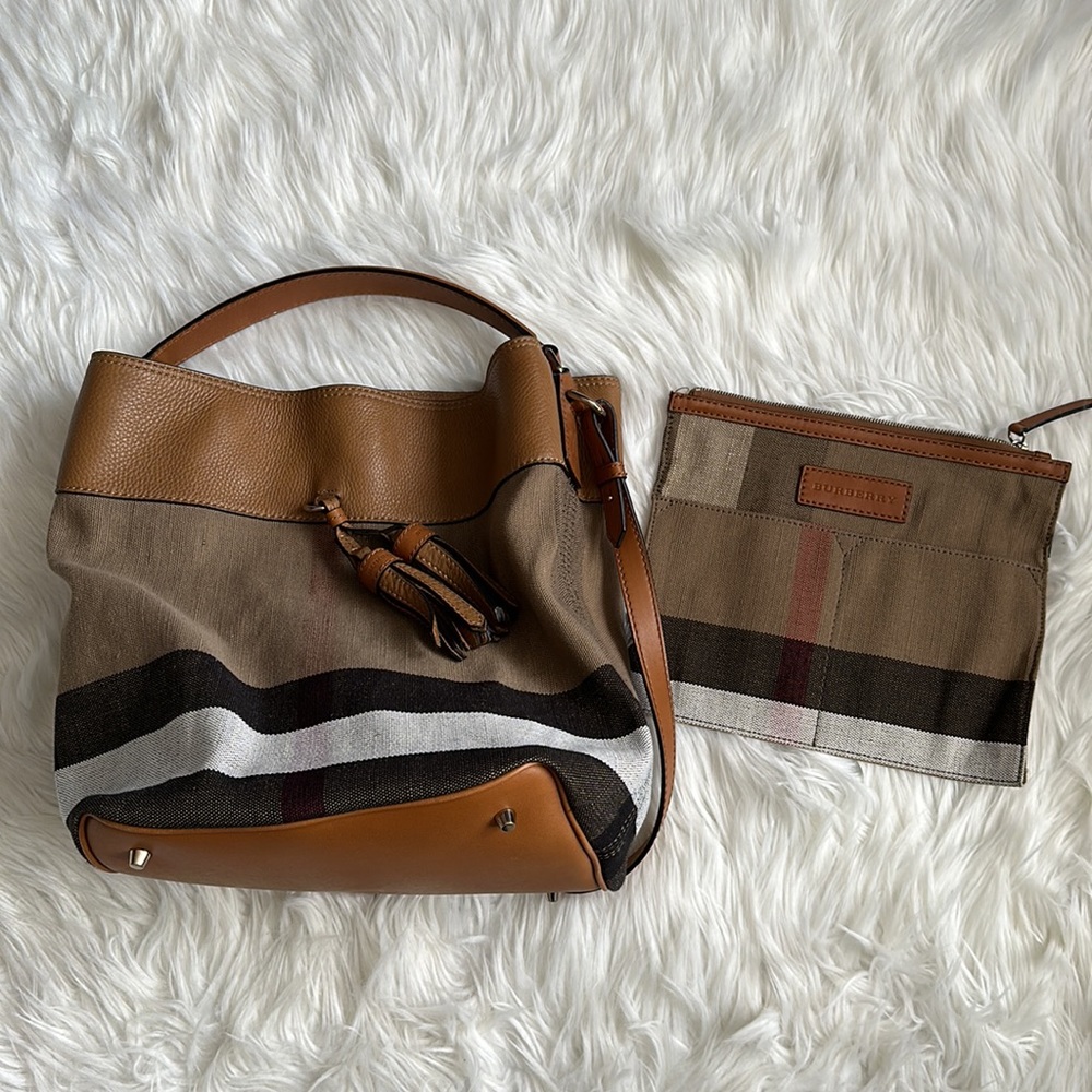 Burberry Ashby Tassel Medium Brown Canvas and Calfskin Leather Hobo Bag - Picture 11 of 16